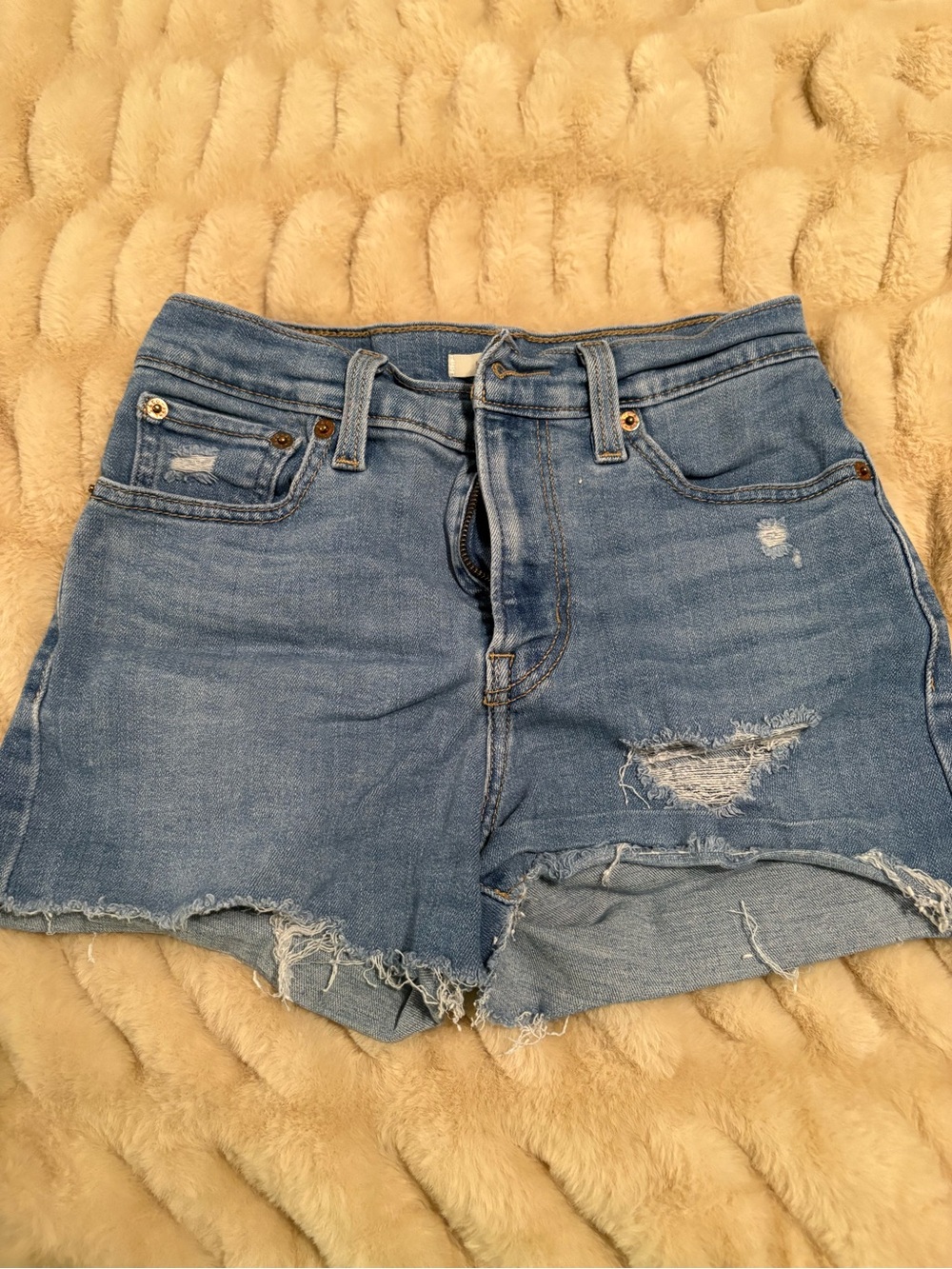 Levi's Light Blue Distressed Denim Shorts